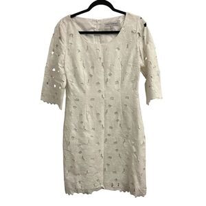 Donna Degnan Floral Eyelet Lace Dress sz 6 white classic garden party